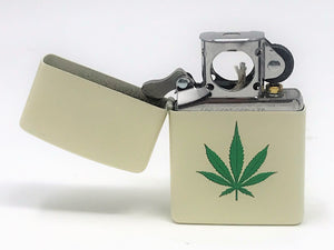 Zippo Lighter - Weed Leaf Design in Cream Matte