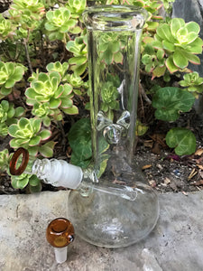 10" Thick Glass Beaker Style Base Bong w/Ice Catchers + 2 - 14mm Male Bowl Slider Pieces in Amber