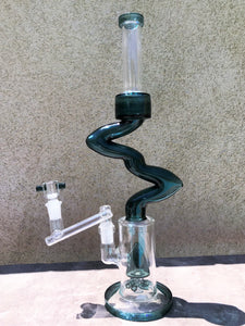 15" Double Zong Thick Glass Water Rig Glass Connector 18mm to 14mm Bowl w/Screen - Forest