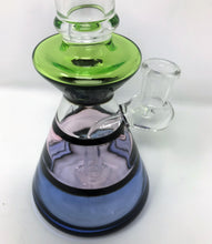 Collectible! 8" High Med Glass Beaker/Rig  w/Shower Perc, Quartz Banger & Carb Cap - Green, Pink, Purple