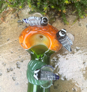 Collectible Handmade Thick Glass 5.5" Hand Pipe with Glass Bees