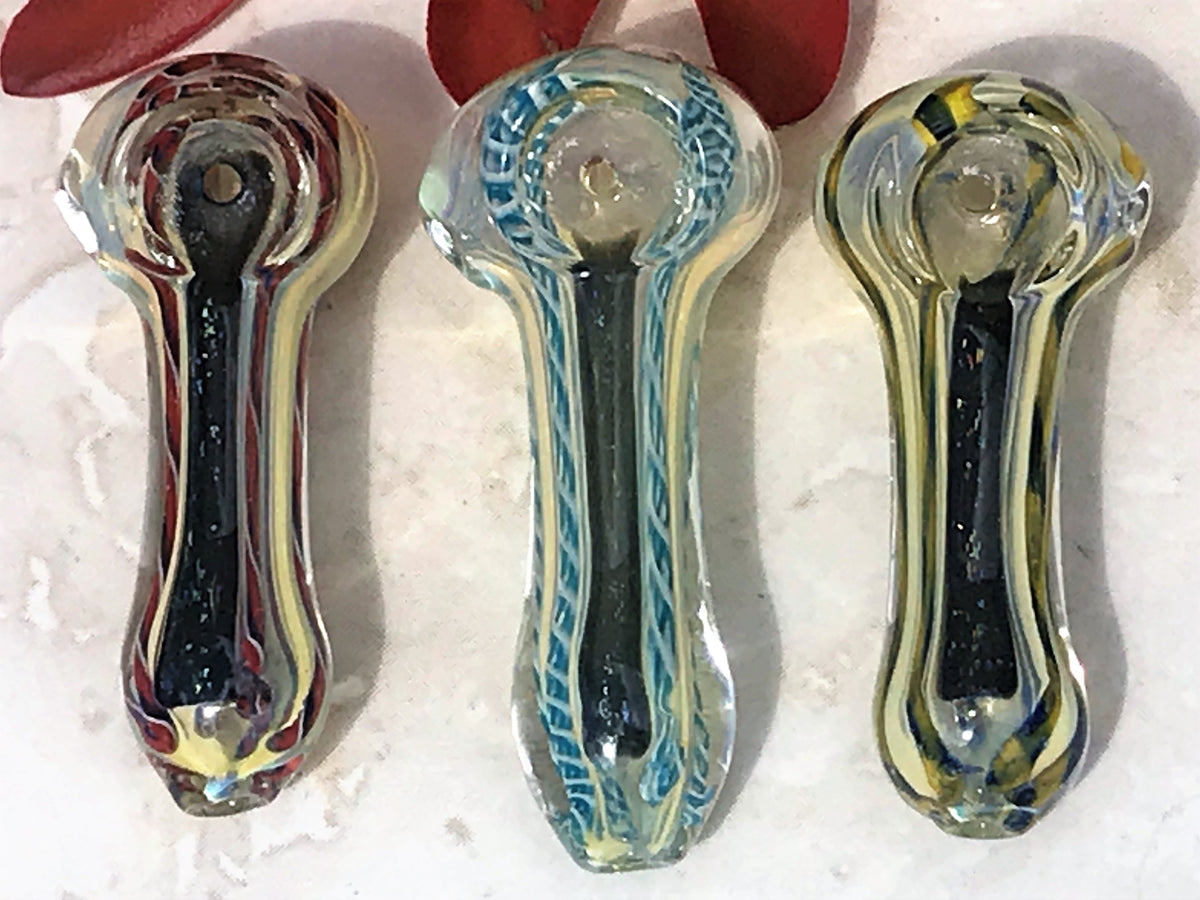 Fumed on Color Spoon Style Glass Tobacco Pipe 