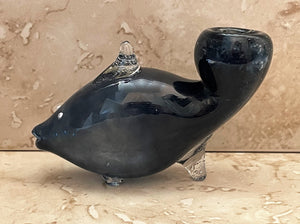 Collectible Handmade Thick Glass 4" Fish Hand Pipe Bowl - Black Devil
