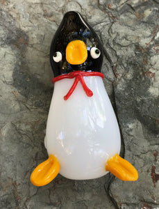 Collectible! 4" Handmade Glass Hand Pipe - Crazy Penguin