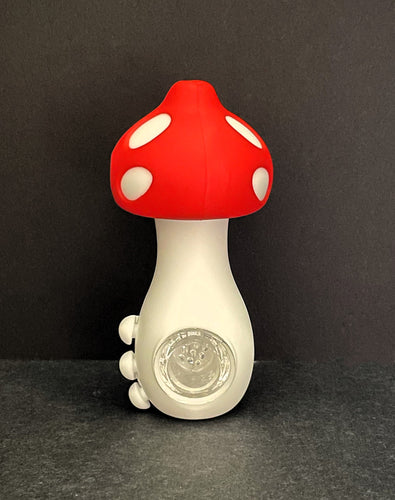 Collectible Thick Silicone Unbreakable Detachable Mushroom Hand Pipe - Red