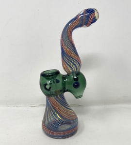 8" Handmade swirl colors design thick glass bubbler