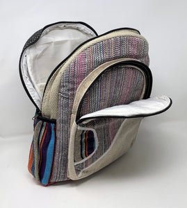 Great for on the Go! Pure Hemp Stripe Handmade Hemp Backpack with Laptop Sleeve