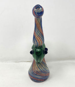 8" Handmade swirl colors design thick glass bubbler