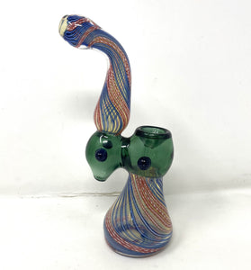 8" Handmade swirl colors design thick glass bubbler