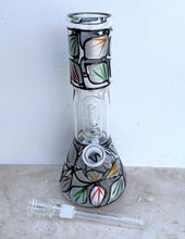 Colorful Leaf Design Thick Glass 8" Beaker Bong with Shower Dome Perc