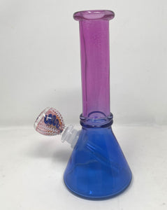 Thick Transparent Blue & Pink Glass 8" Beaker Bong with Bowl
