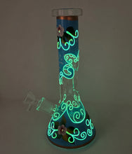 Beautiful Blue Berry & Flower Design Best 8" Beaker Rig w/Glow in the dark Design