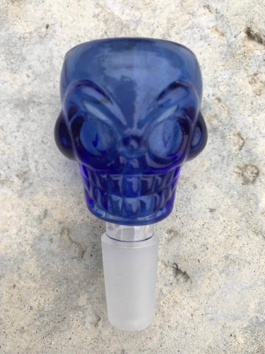 14mm Male Thick Blue Glass Bowl Skull Design