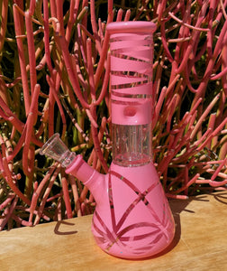 8" Glass Beaker Bong Dome Perc Ice Catchers Slide in stem w/Bowl Pink Design