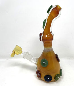 Beautiful Thick Glass 7.5" Beaker Bong with Glass Flower Decoration