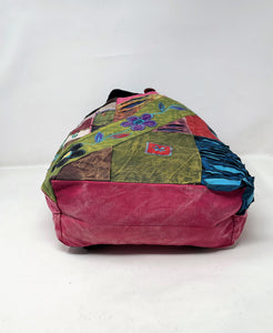 Beautiful Patch work Cotton Large Backpack - Flower Power Sash