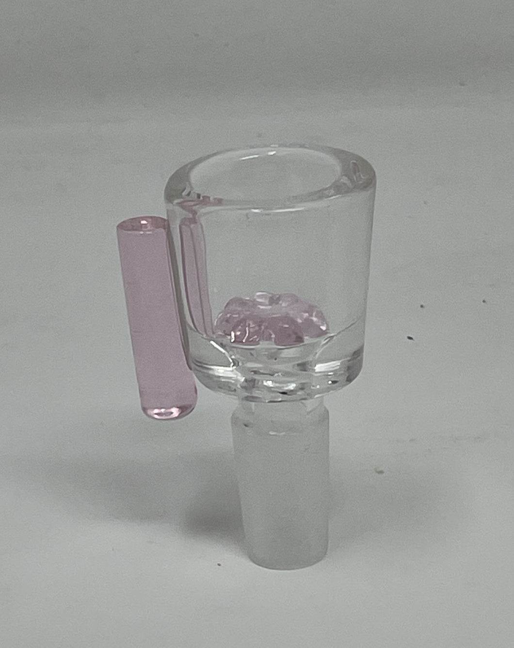 Beautiful Thick Glass 14mm Male Bowl Pink Handle & Pink Glass Screen built in