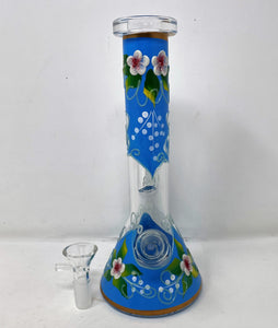 Beautiful Blue & Flower Design Best 8" Beaker Rig w/Glow in the dark Design