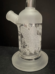 Best Thick Glass 9" Rig Shower Perc with Bee & Honey Comb Etched - 2 Bowls