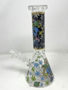 Thick Glass 10" Beaker Bong with Alien & Marijuana Leaf Design