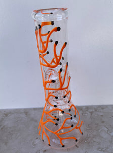 Thick Glass 8" Beaker Dome Shower Perc with Unique Orange Design