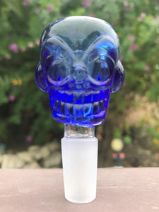 14mm Male Thick Blue Glass Bowl Skull Design