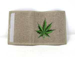 100% Pure Hem Unisex Wallet Embroidered Dark & Light Green Marijuana Leaf