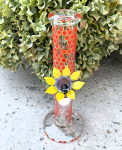 Collectible Handmade 10" Straight Bong w/honey comb Design Flower w/Bee Bowl