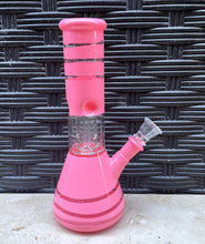 8" Glass Beaker Bong Dome Perc Ice Catchers Slide in stem w/Bowl Pink Design