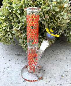 Collectible Handmade 10" Straight Bong w/honey comb Design Flower w/Bee Bowl