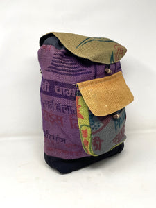 Recycled Jute Rice Bag Backpack Hand Made Nepal Multi Color