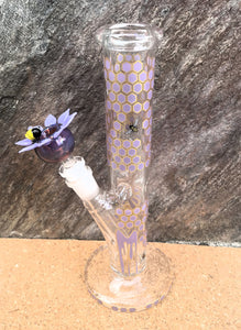 Collectible Handmade 10" Straight Bong w/honey comb Design Flower w/Bee Bowl