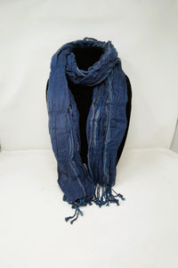 Navy with White Threads Accents Thin & Lightweight Fashion Scarf