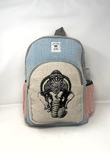 Large All Natural Pure Hemp Multi Pockets Laptop Backpack - Elephant Design