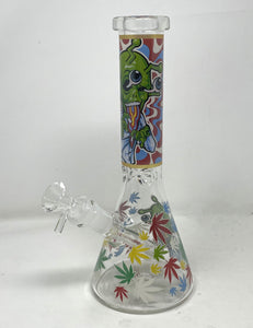 Thick Glass 10" Beaker Bong with Green Alien & Marijuana Design