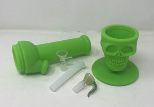 Thick Silicone Detachable Unbreakable 11" Skull Design Bong w/Glass Horn Bowl