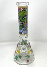 Thick Glass 10" Beaker Bong with Green Alien & Marijuana Design