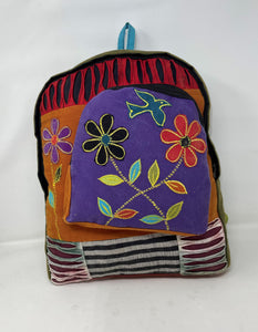 Large Cotton Lightweight Backpack Happy Flower & Birds Applique