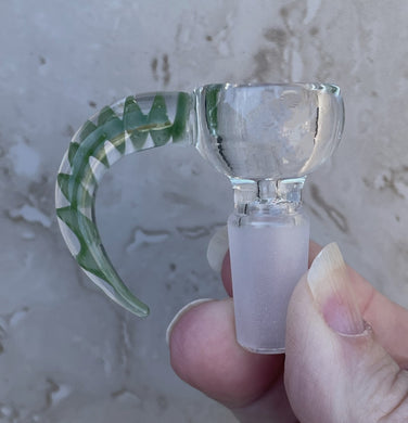 14mm Male thick glass bowl with Green Swirl in Horn