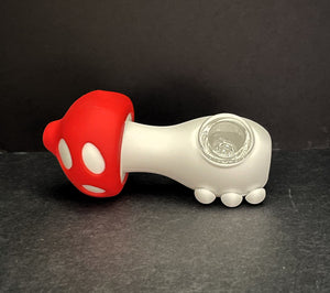 Collectible Thick Silicone Unbreakable Detachable Mushroom Hand Pipe - Red