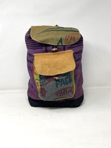 Recycled Jute Rice Bag Backpack Hand Made Nepal Multi Color