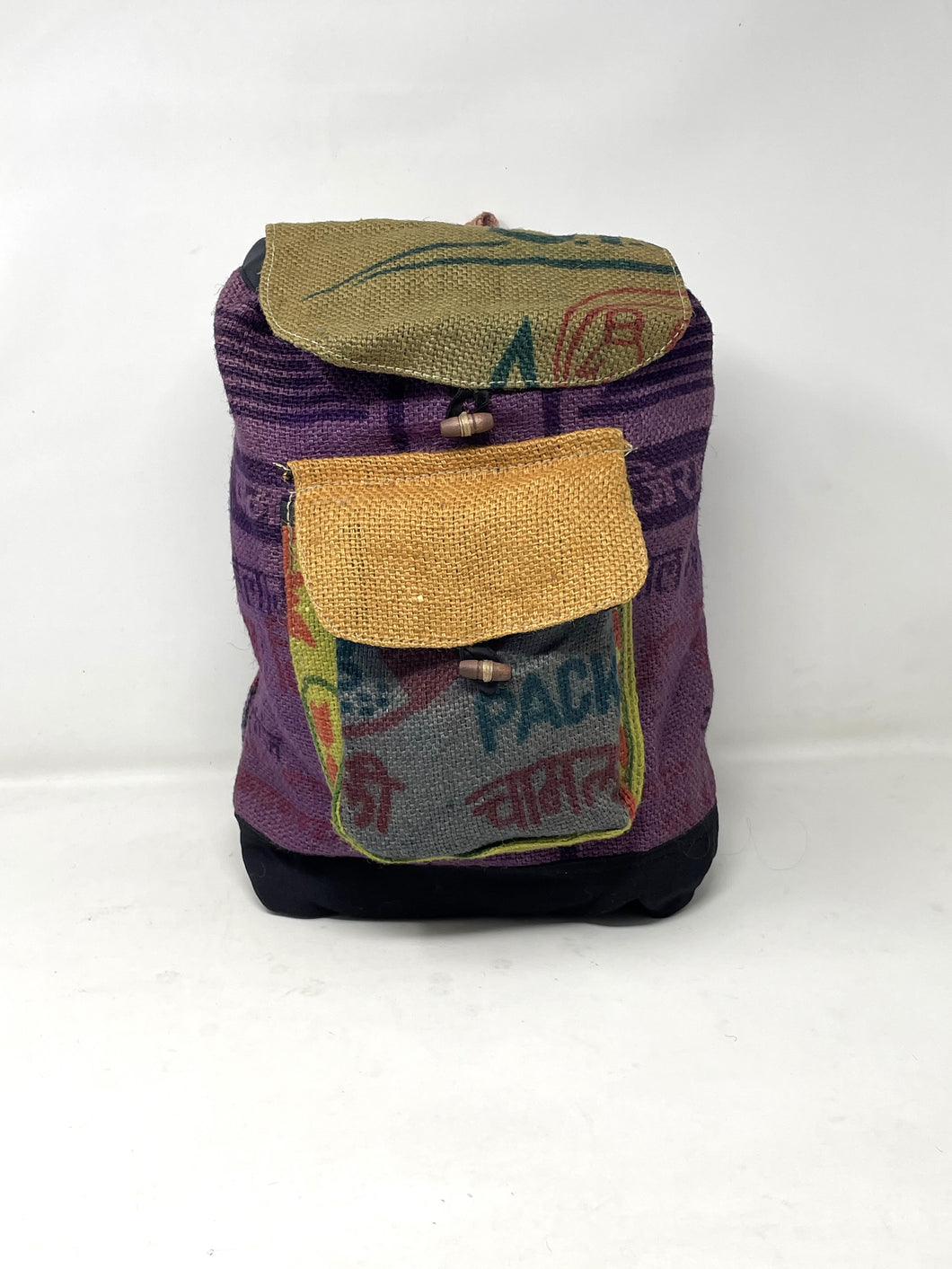 Recycled Jute Rice Bag Backpack Hand Made Nepal Multi Color