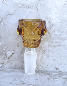 14mm Thick Amber Glass Bowl Skull Design