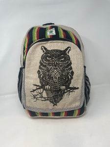 Large All Natural Pure Hemp  Laptop Backpack - Owl Design