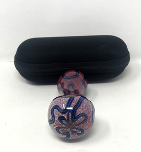 Awesome 4.5" Handmade Thick Glass Hand Pipe w/ Zipper Padded Hard Case - Red Marble w/Blue Accents