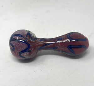 Awesome 4.5" Handmade Thick Glass Hand Pipe w/ Zipper Padded Hard Case - Red Marble w/Blue Accents