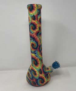 NEW! Tie Dye Design Silicone Detachable 13" Bong Glass Downstem Colored Bowl