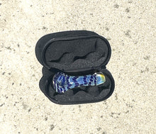 Best! 3.5" Spoon Hand Pipe in Fumed Glass w/Padded Zip Pouch - Blue & Yellow Twist