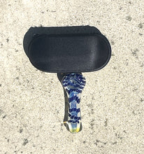 Best! 3.5" Spoon Hand Pipe in Fumed Glass w/Padded Zip Pouch - Blue & Yellow Twist