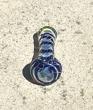 Best! 3.5" Spoon Hand Pipe in Fumed Glass w/Padded Zip Pouch - Blue & Yellow Twist